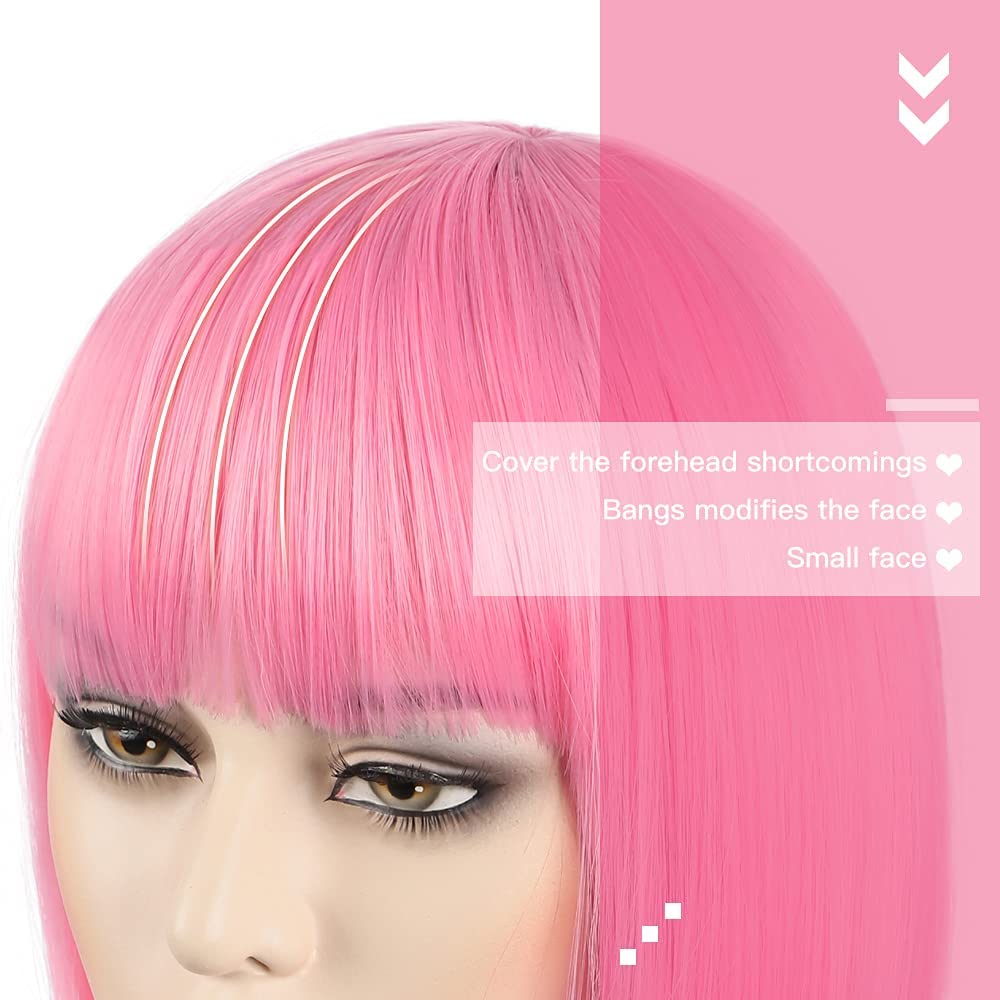 Peluca Bob con flequillo, pelucas rosas de 12 pulgadas para mujer, pelucas cortas de aspecto natural con flequillo, peluca Bob súper linda fácil de
