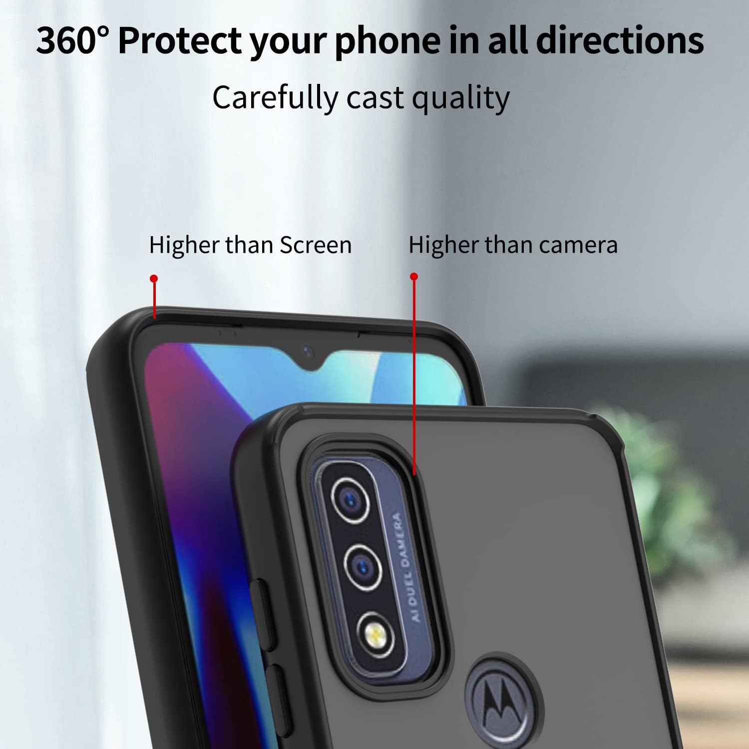 TJS Funda compatible con Motorola Moto G Play 2023, Moto G Power 2022G Pure 2021, protector de pantalla de vidrio templado, anillo de metal soporte