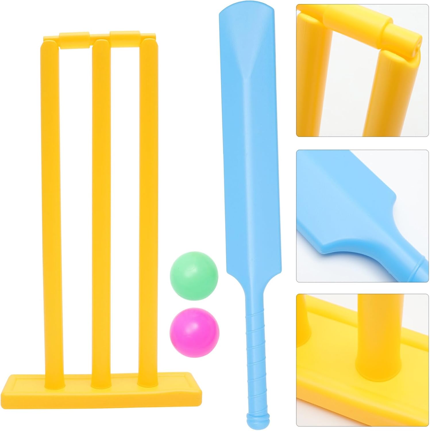 Juego de bola de críquet de plástico, 1 juego de 4 piezas, juego de críquet para niños, juego de plástico para playa, juego de soporte de críquet