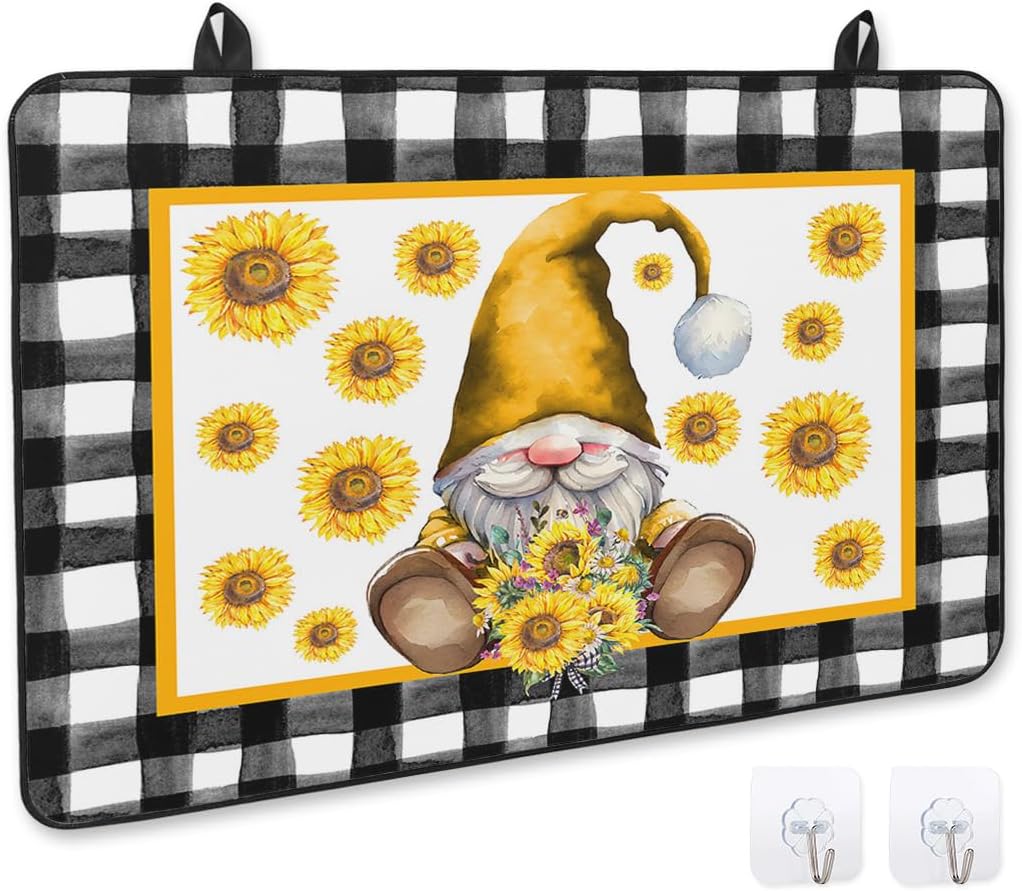 Cubierta de estufa para estufa eléctrica, girasoles de gnomo de otoño, diseño de búfalo negro y blanco, cubierta superior de estufa a cuadros para