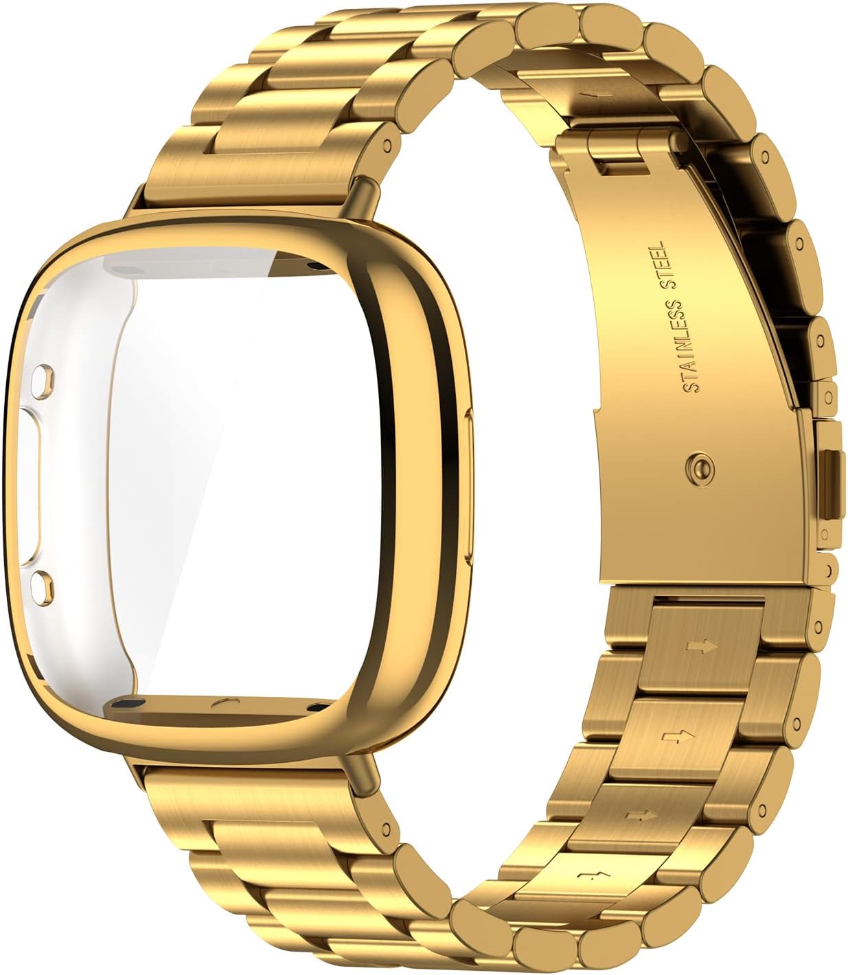 ZPJPPLX Correa de acero inoxidable sólido para Fitbit Versa 4Sense 2 con funda de reloj, correas de repuesto de metal Versa 3Sense y funda