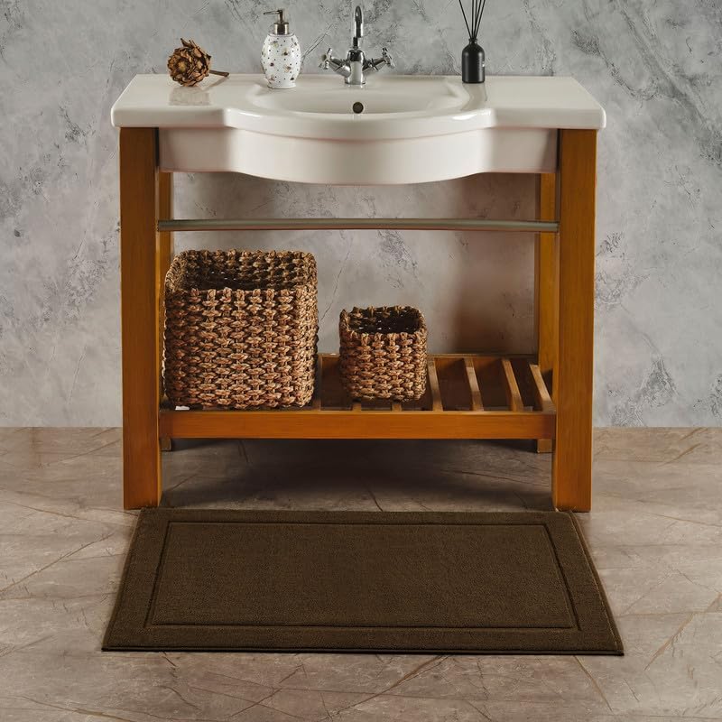 Hawmam Linen Tapetes de baño, 21 x 34 pulgadas, paquete de 2, 100% algodón hilado en anillo, diseño de bandas, altamente absorbentes, lavables a