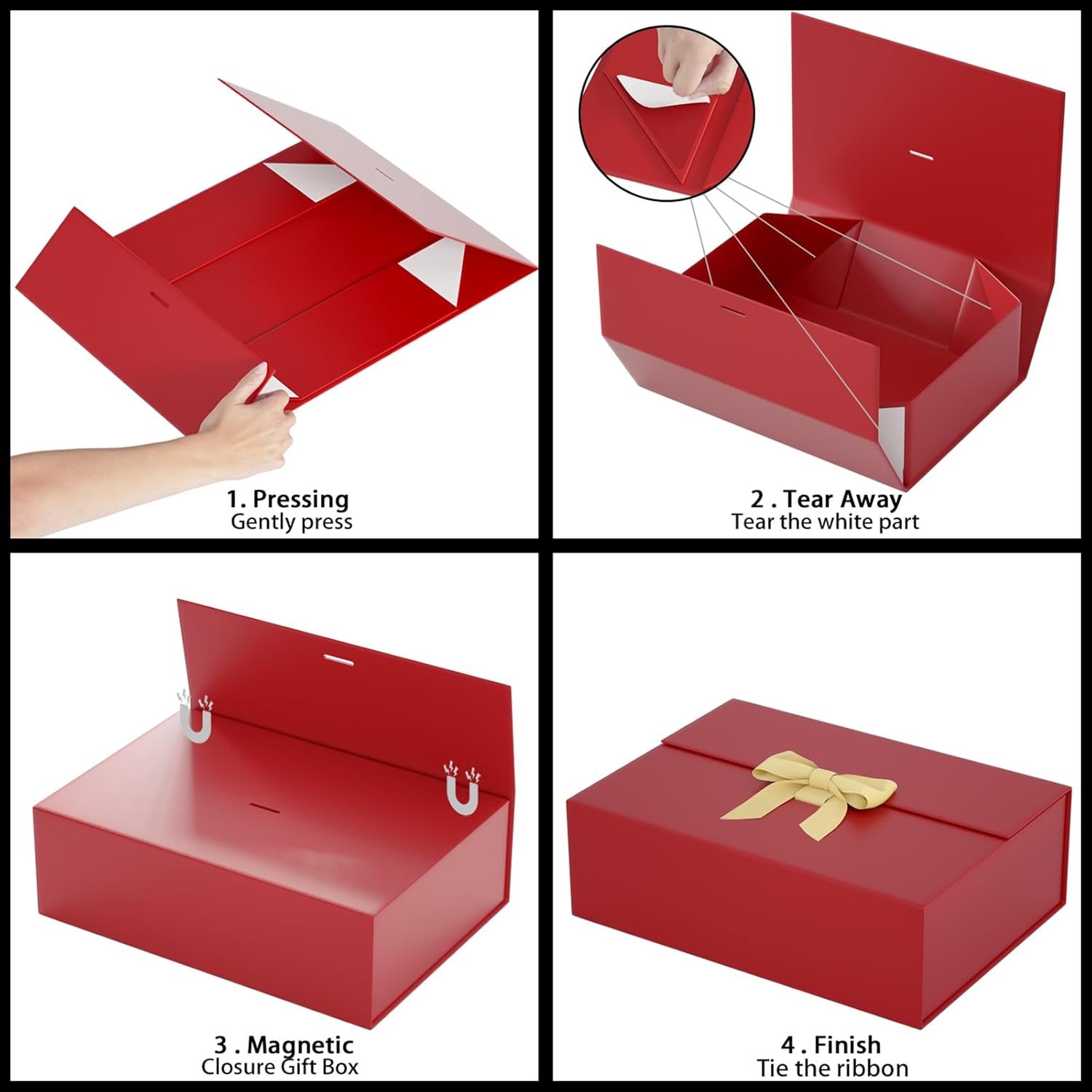 Caja de regalo con tapa de 13 x 9 x 4 pulgadas, caja de regalo de lujo con tarjeta de felicitación de cinta y cierre magnético, adecuada para bodas,