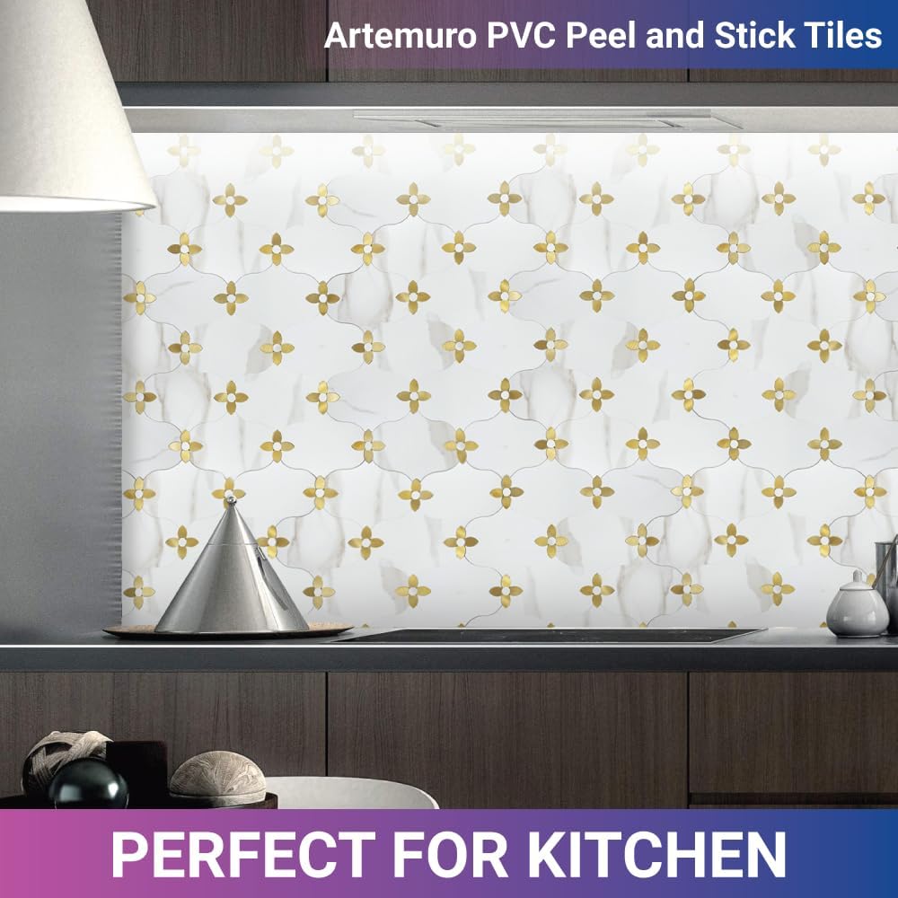 Artemuro Azulejos de PVC para despegar y pegar, de 9.8 x 10.8 pulgadas, para cocina, baño, lavandería, cámper, chimenea, encimera (mármol blanco