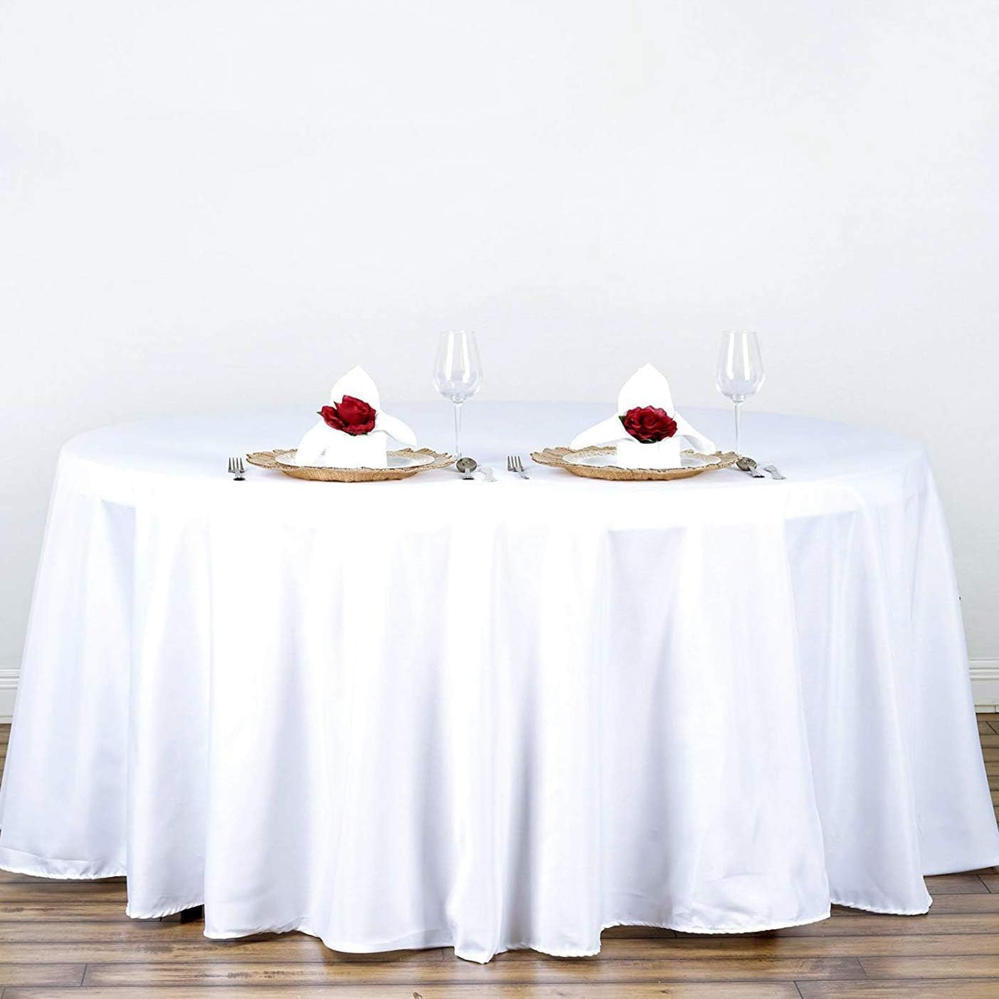 Surmente Paquete de 5 manteles redondos de 120 pulgadas, manteles decorativos blancos para fiestas y bodas, resistentes a las manchas y lavables,