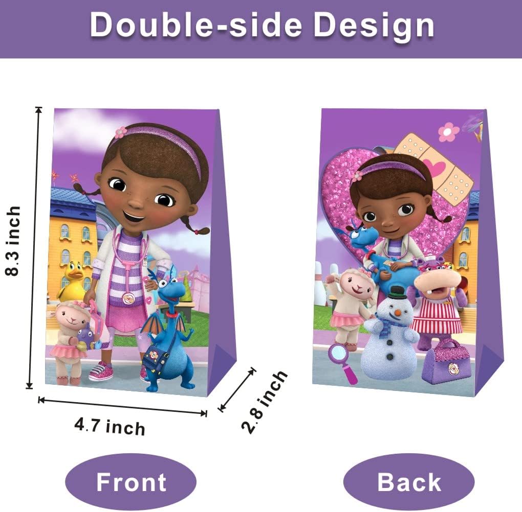 12 bolsas de regalo de fiesta de Doc, bolsas de regalo, suministros de fiesta de cumpleaños de McStuffins para decoraciones de cumpleaños de niñas