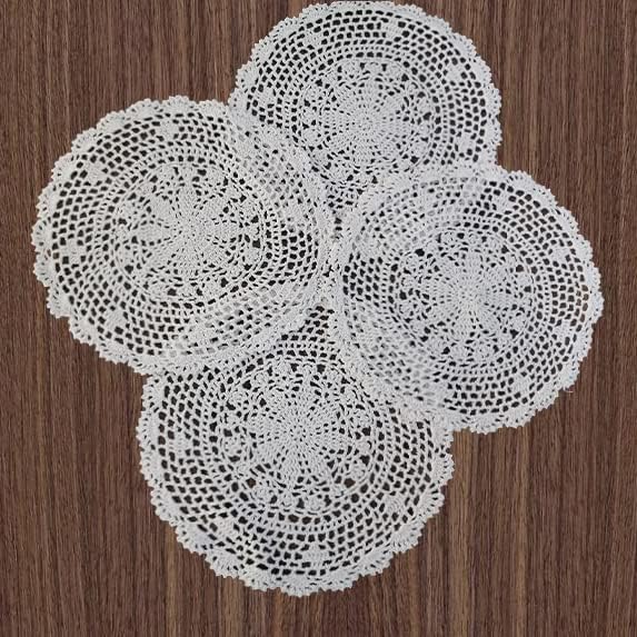 PHANTOMON Manteles individuales de punto redondos de algodón hechos a mano, hechos a mano, con patrón de estrellas, borde ondulado, paquete de 4 (12