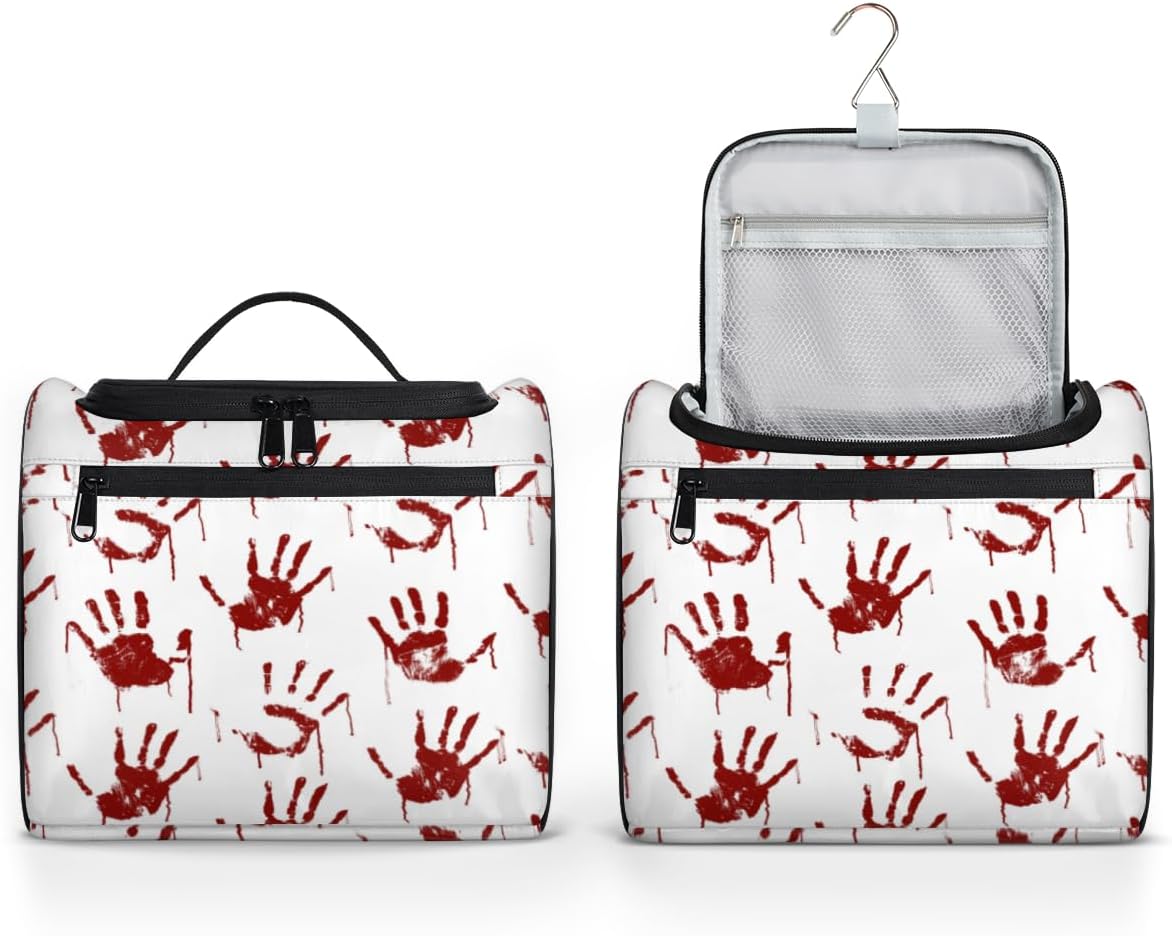 Interesting Halloween Toiletry Bag for Women Travel Makeup Organizer with Hanging Hook Traveling Cosmetic Bags for Toiletries Accessories