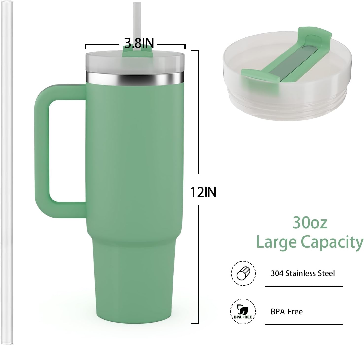 Quencher FlowState – Vaso de 30 onzas con asa y pajilla, vasos aislados con tapa y pajilla, botella de agua de acero inoxidable de 30 onzas, para