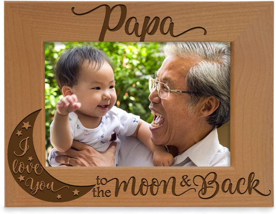 KATE POSH Marco de fotos con grabado de madera natural Papa I Love You to the Moon and Back. El mejor abuelo de la historia, día del padre, regalos