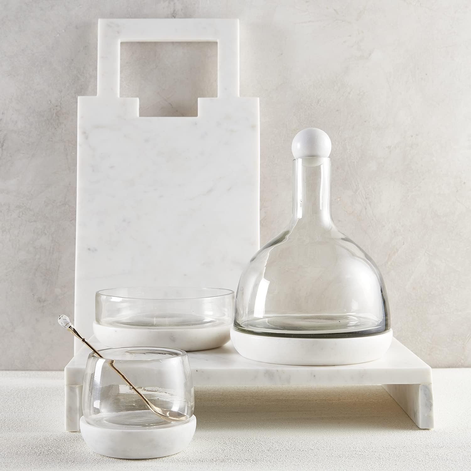 Santa Barbara Design Studio Mesa de azúcar mármol y cuenco de vidrio, pequeño, blanco