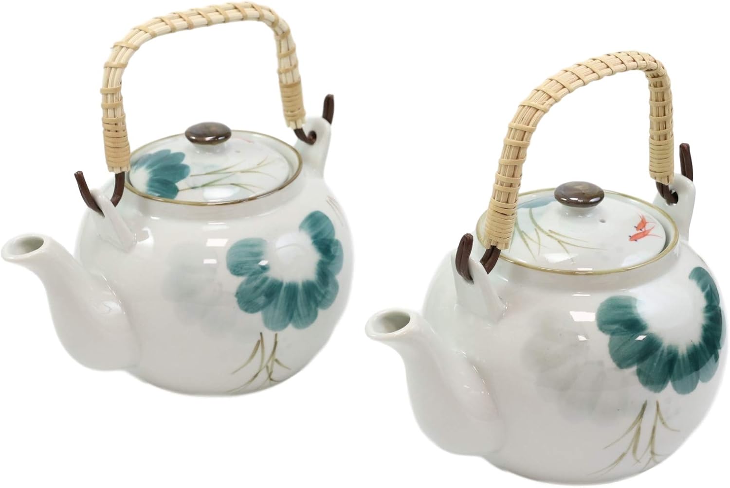 Ebros Feng Shui Yin Yang – Par de peces koi japoneses en lirio estanque de cerámica, 38 onzas con mango de bambú, decoración del hogar, tetera