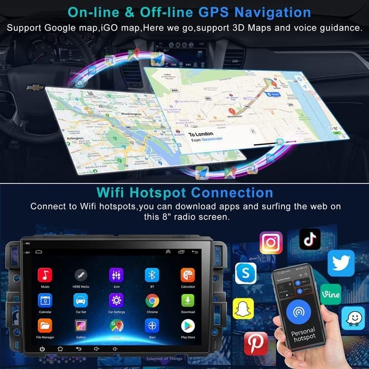 Radio estéreo para automóvil Android 12 para Chevy Silverado GMC Sierra Buick Enclave 2007-2012, 8 pulgadas IPS pantalla táctil Radio de coche GPS