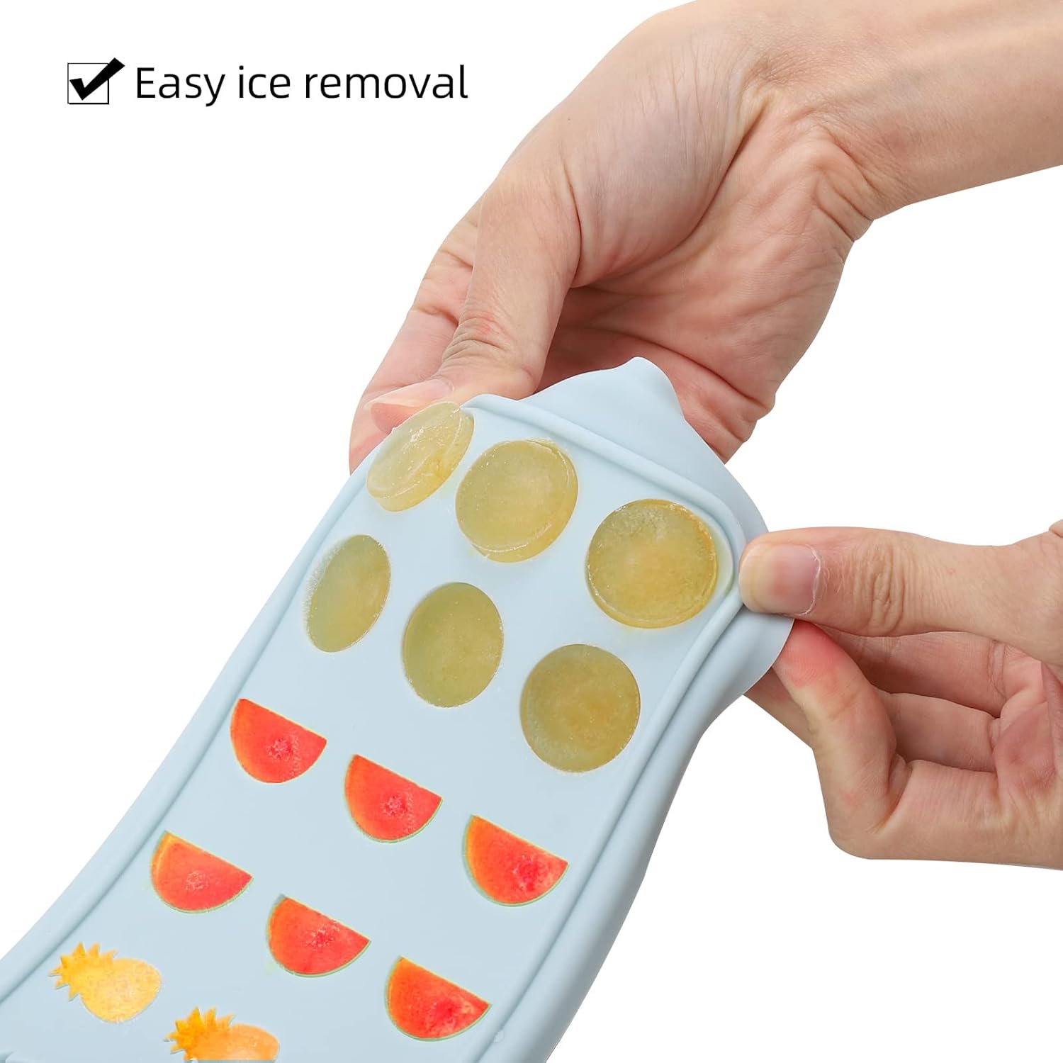Moldes de silicona en forma de fruta con gotero de líquido, bandejas de hielo de fácil liberación con tapa, 24 cavidades para cubitos de hielo,