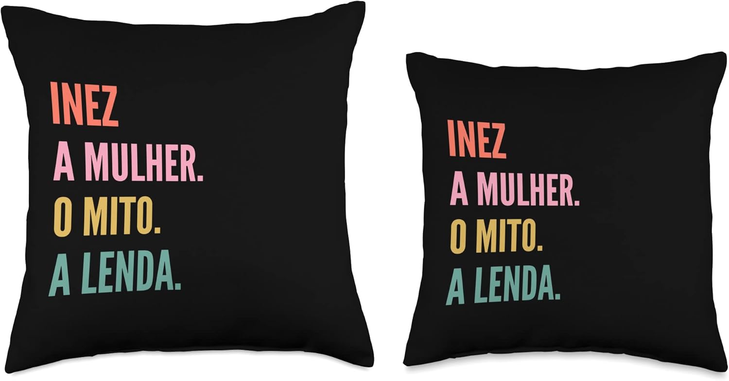 Designs De Nomes Engraçados Para Mulher Funny Portuguese First Name Design-Inez Throw Pillow, 18×18, Multicolor