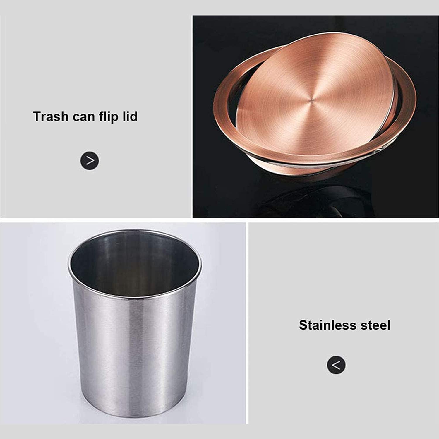 TISTIK Bote de basura de acero inoxidable para cocina, cubo de basura integrado para encimera, tapa oscilante con tapa de basura, canal de basura