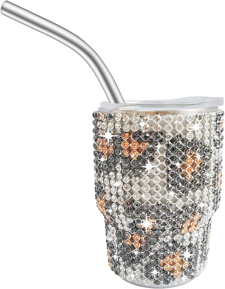INSTOME Bling Mini vaso de chupito, vaso de chupito de 3 onzas, vaso de chupito de diamante con pajilla, vaso de chupito pequeño con purpurina para