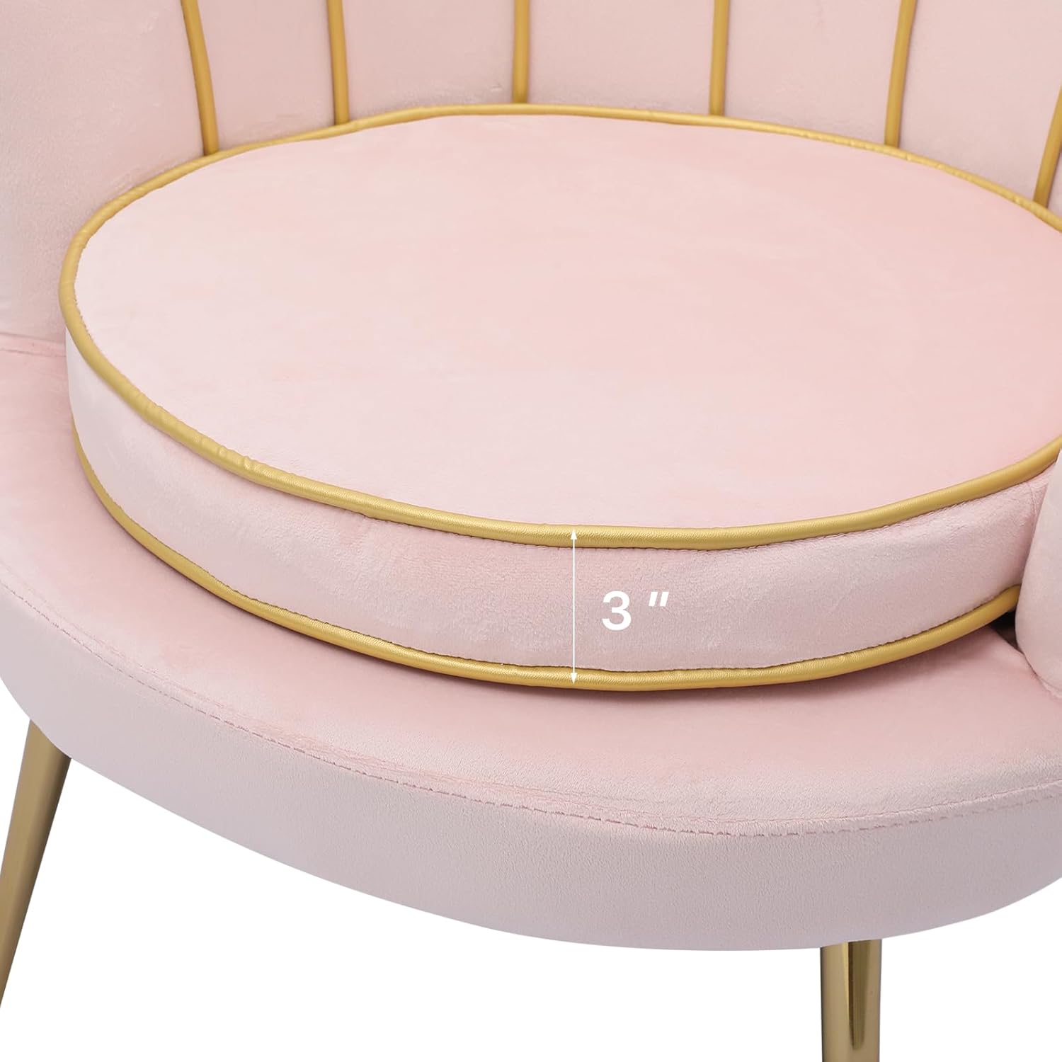 Magshion Moderno sillón tapizado de terciopelo con respaldo festoneado con patas doradas y almohada suave para sala de estar, cómoda silla de