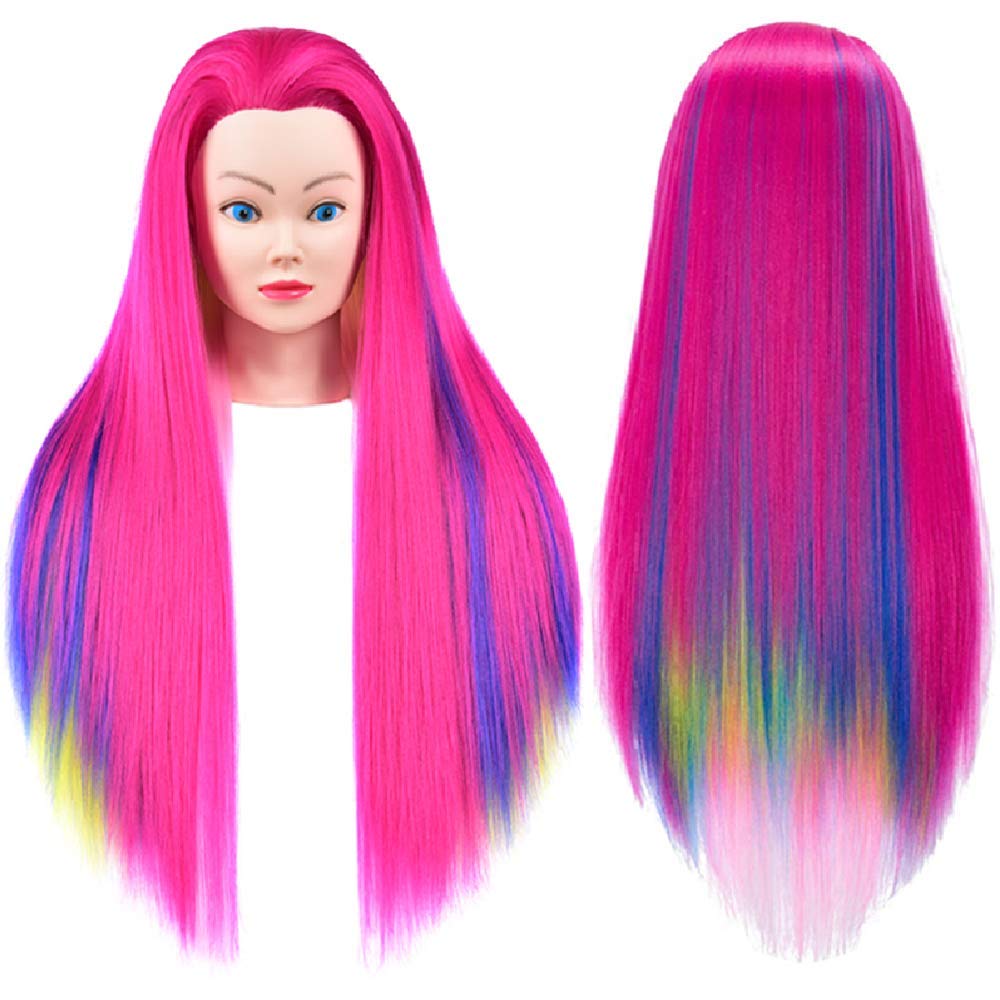 Cabezal de entrenamiento de 26 a 28 pulgadas, cabeza de maniquí para peinado, cosmetología, cabeza de muñeca, peluquería para peinar, teñir, cortar,