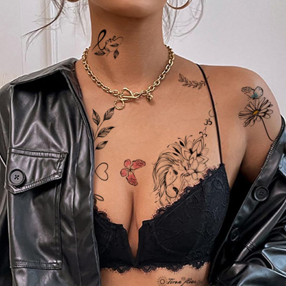 CHARLNET – Tatuajes temporales con palabras de flores para mujeres y niñas, de larga duración, impermeables, realistas, sexys, tatuajes temporales