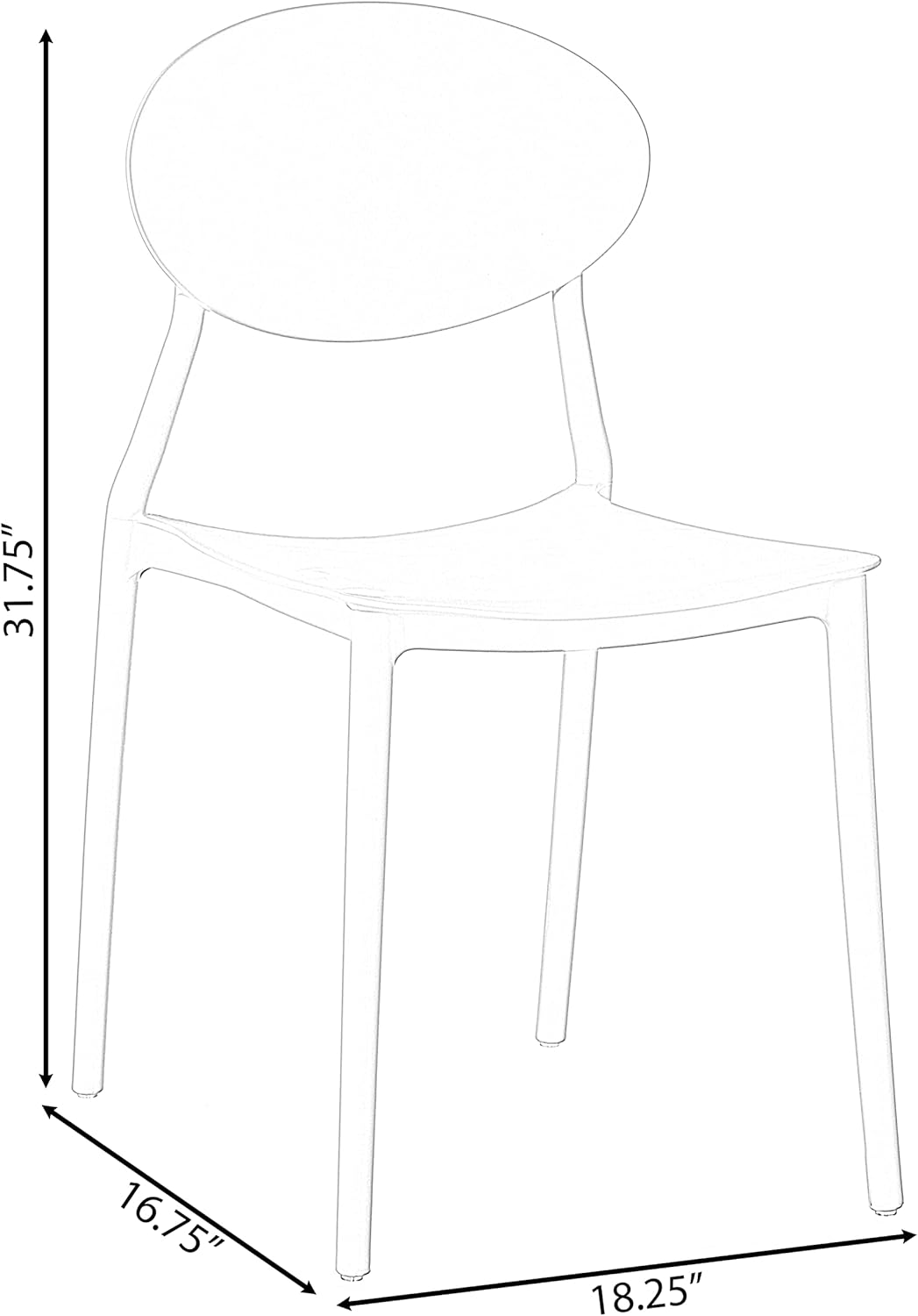 Fabulaxe Silla de comedor moderna de plástico para exteriores con diseño de respaldo ovalado abierto, color azul juego de 2