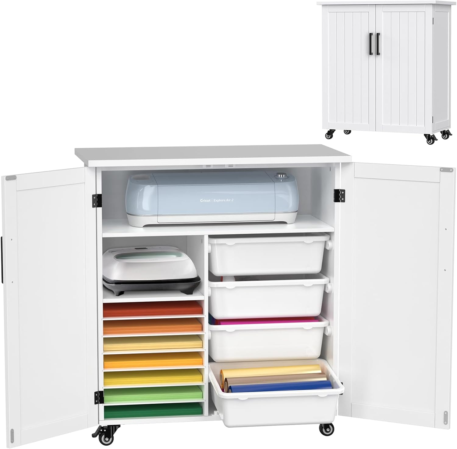 GDLF Carrito de manualidades compatible con Cricut Machine Cricut Mesa Cricut con armario de almacenamiento, carrito de Cricut con cajones diseñados