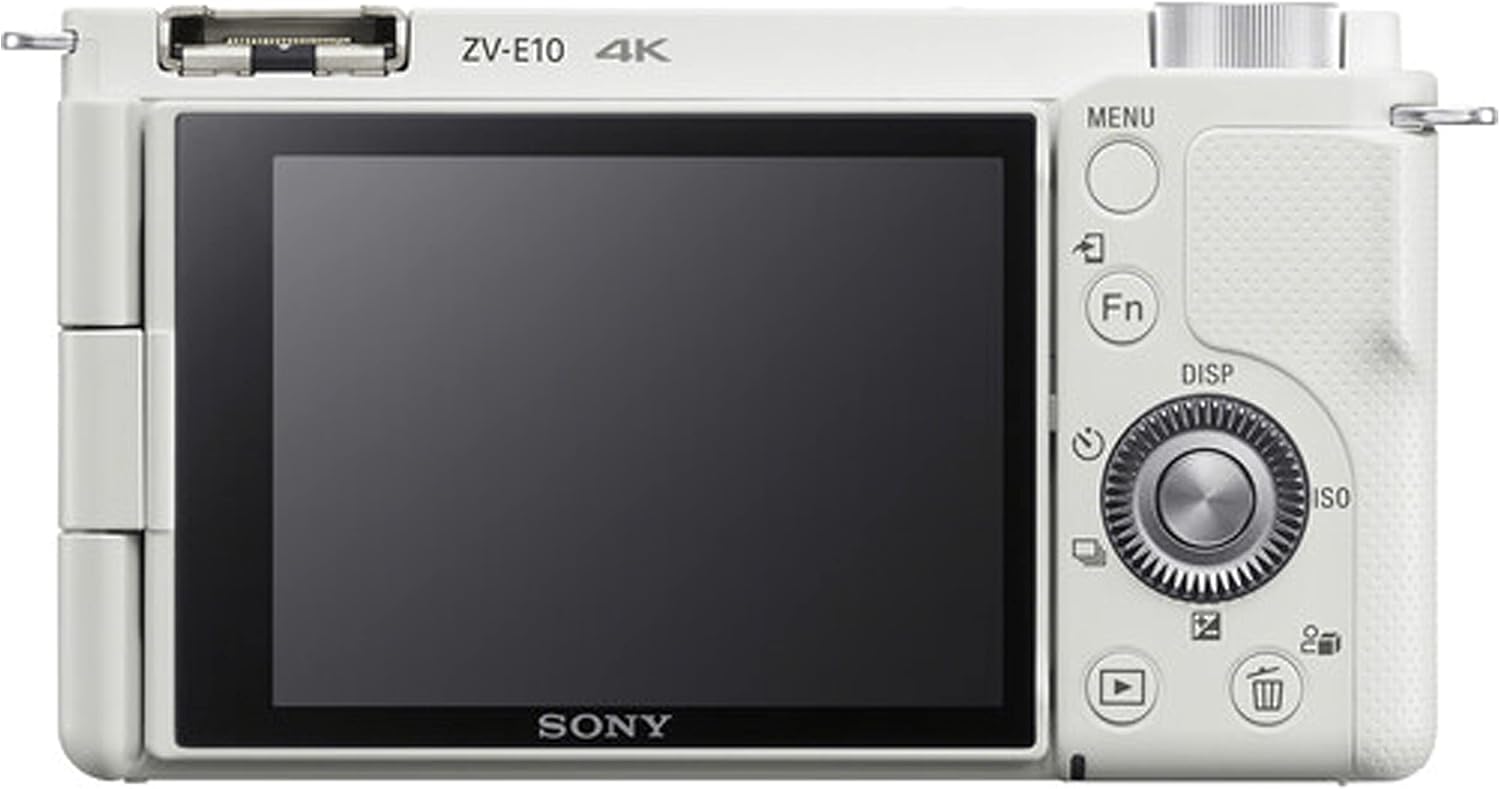 Sony ZV-E10 – Cámara sin espejo (blanco) con lente de 0.630-1.969 in + memoria de 128 GB + luz de video LED + funda, estuche de agarre estable,