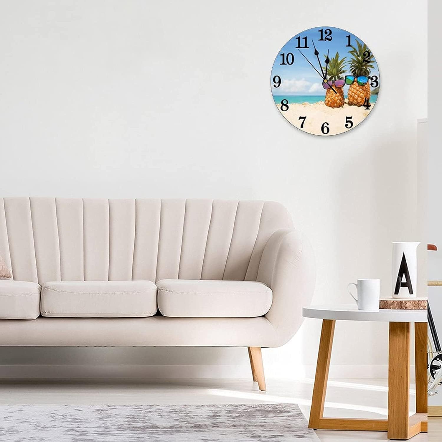 Divertidas piñas en el mar, reloj de pared de playa, funciona con pilas, reloj redondo silencioso, decoración de pared para la oficina en casa,