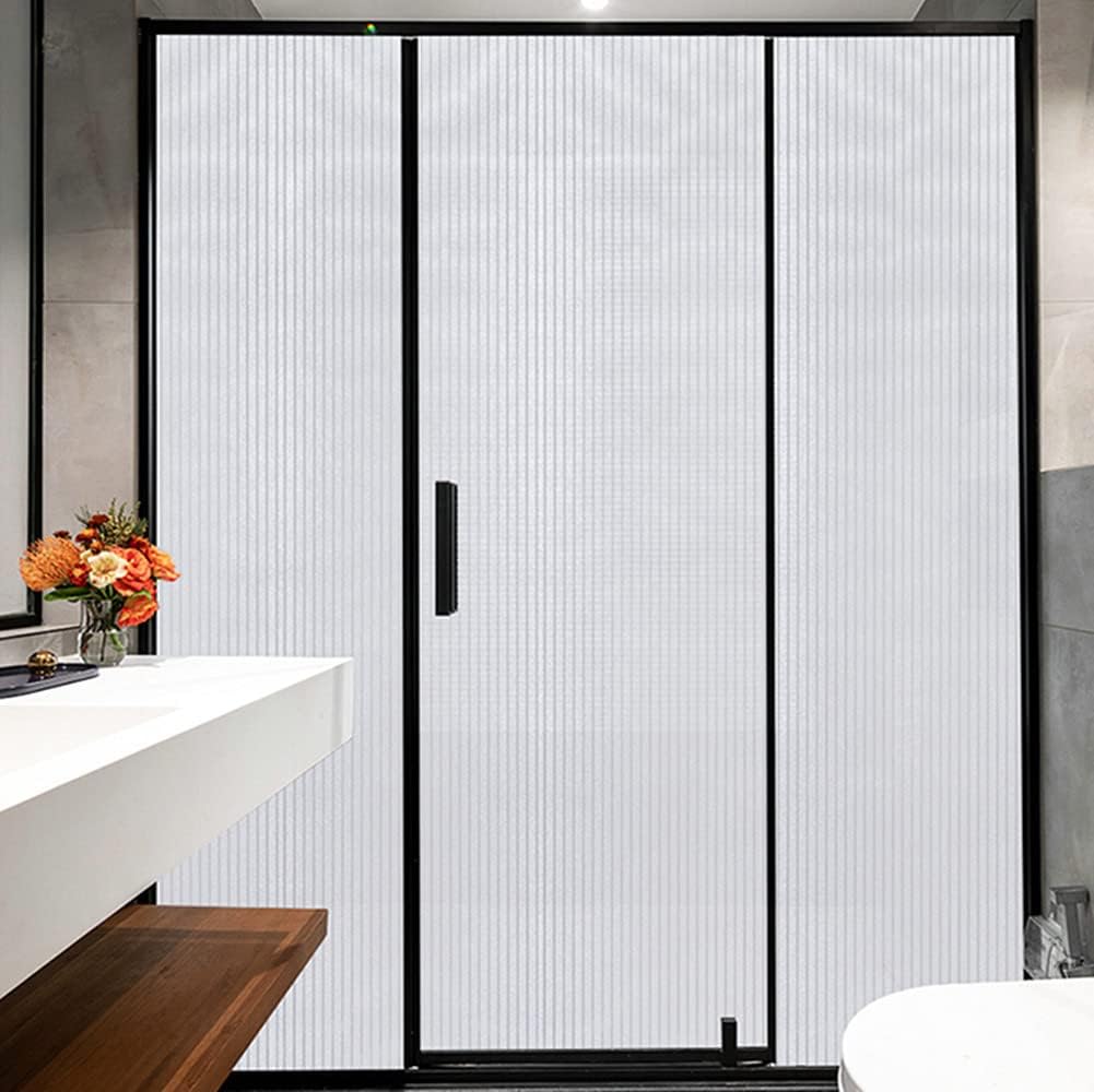 Película de privacidad con rayas verticales para ventana, sin pegamento, anti-UV, extraíble, no adhesiva (15.74 x 78.7 pulgadas)