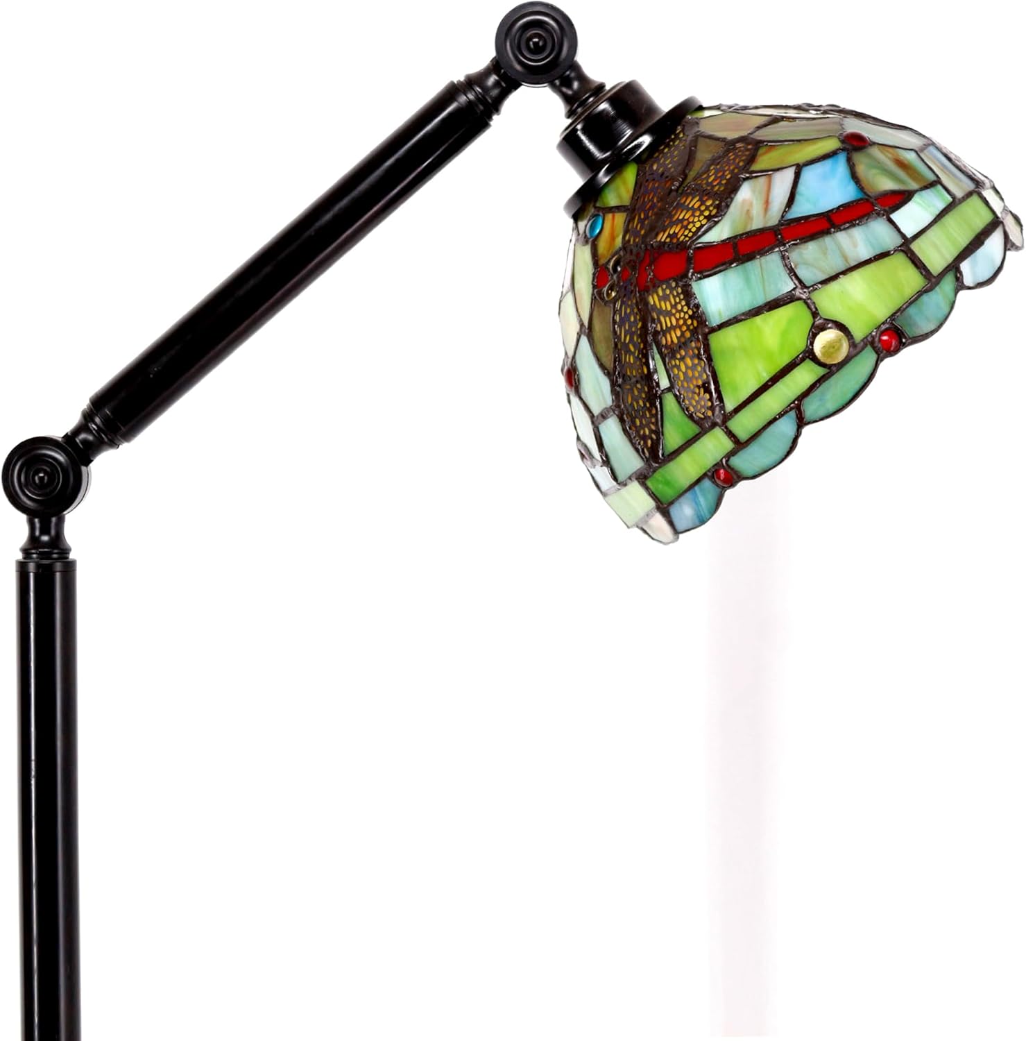 Torchiere Tiffany – Lámpara de pie estilo libélula de colores, lámpara de arco de ángulo de brazo giratorio, lámpara de lectura ajustable de cuello