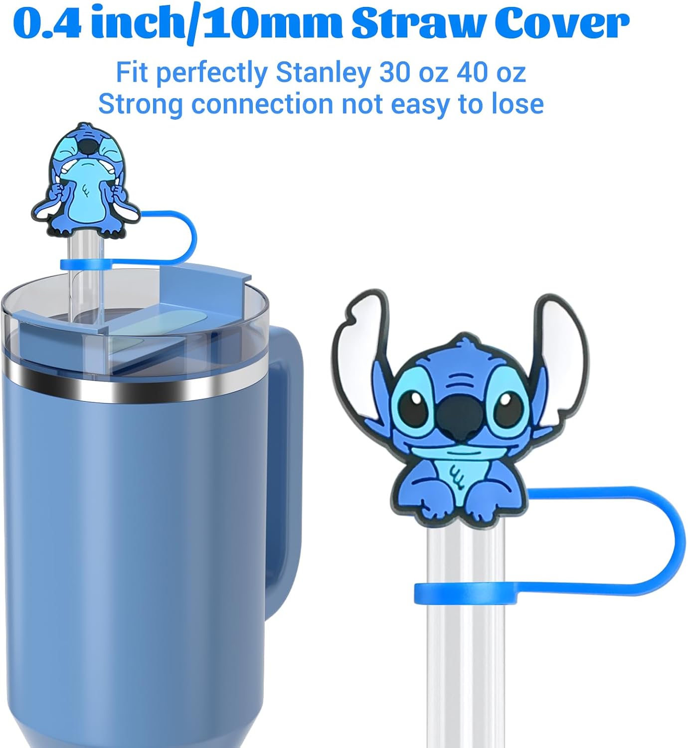 Stanley – Tapa de paja de 0.394 in, 5 tapas de paja para vaso Stanley de 30 onzas y 40 onzas, divertidas cubiertas reutilizables de punta de popote