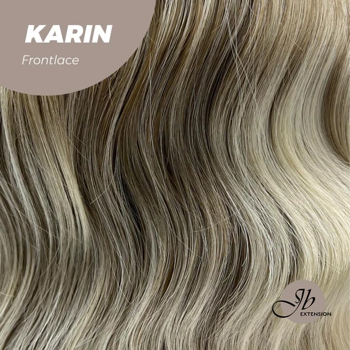 Peluca de encaje frontal KARIN mezcla de rubio, pelucas onduladas para mujer, pelucas sintéticas naturales para uso diario (pelucas de cabello