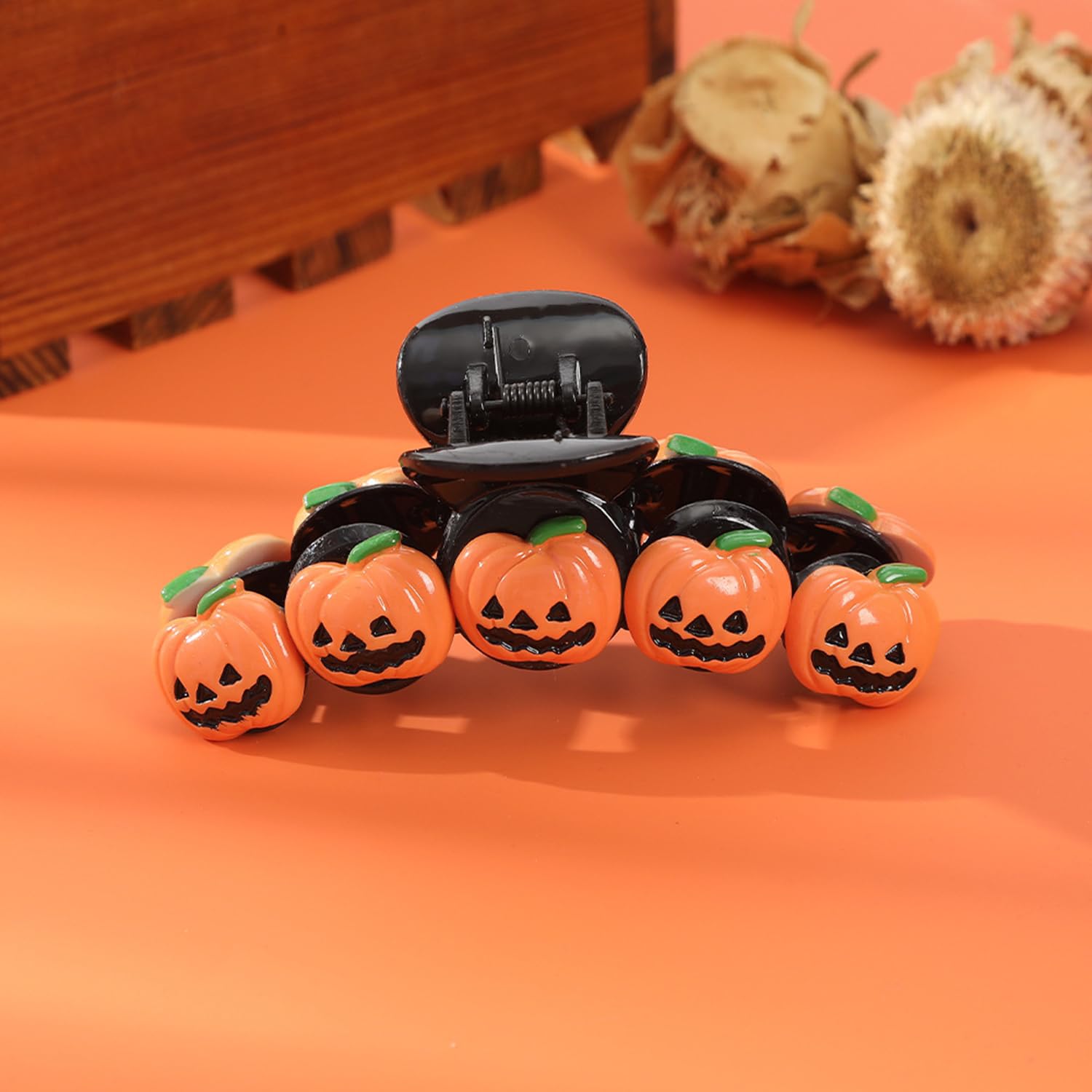 Pinzas para el pelo de Halloween, pinzas para el pelo de calabaza, lindo diseño de calabaza, pinzas de garra para cabello grueso, accesorios para el
