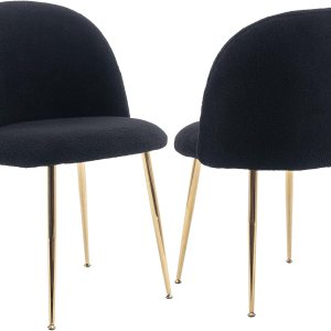 Guyou Juego de 2 sillas de comedor de piel peluda, sillas laterales modernas para invitados, respaldo redondo, sillas decorativas modernas con patas Guyou Juego de 2 sillas de comedor de piel peluda, sillas laterales modernas para invitados, respaldo redondo, sillas decorativas modernas con patas