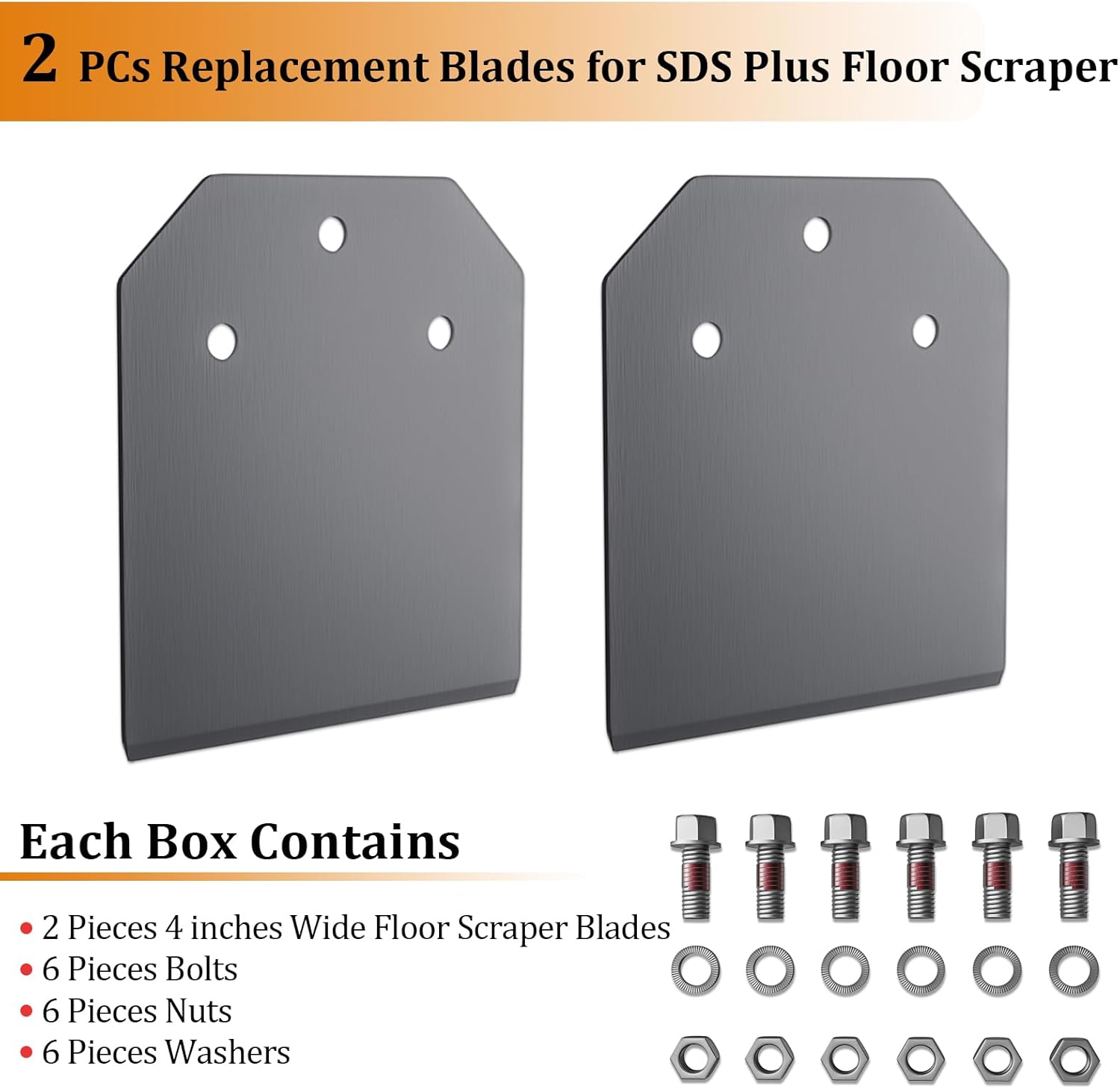 TOOVEM – 2 cuchillas de repuesto para rascador de suelo SDS Plus, cuchillas de eliminación de adhesivos de 4 pulgadas de ancho con pernos, tuercas y