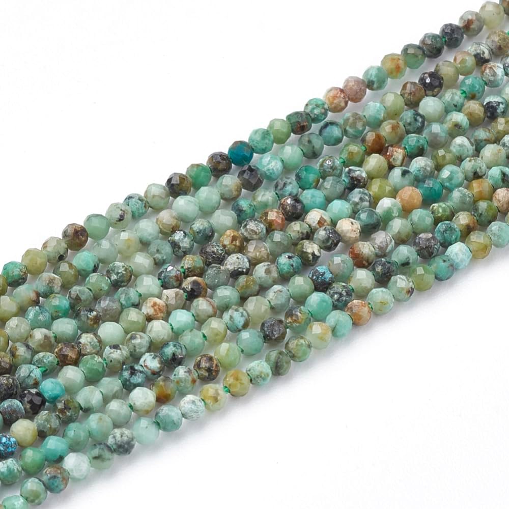 LiQunSweet 130 cuentas de jaspe turquesa africano natural de 0.118 pulgadas, hebras facetadas, redondas, pequeñas, sueltas, espaciadoras de cuentas
