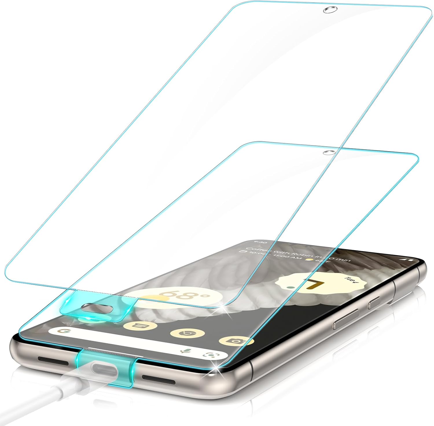 LYWHL Paquete de 2 protectores de pantalla autónomos para Google Pixel 8 Pro, accesorios de vidrio templado para Pixel 8 Pro, soporte de huellas