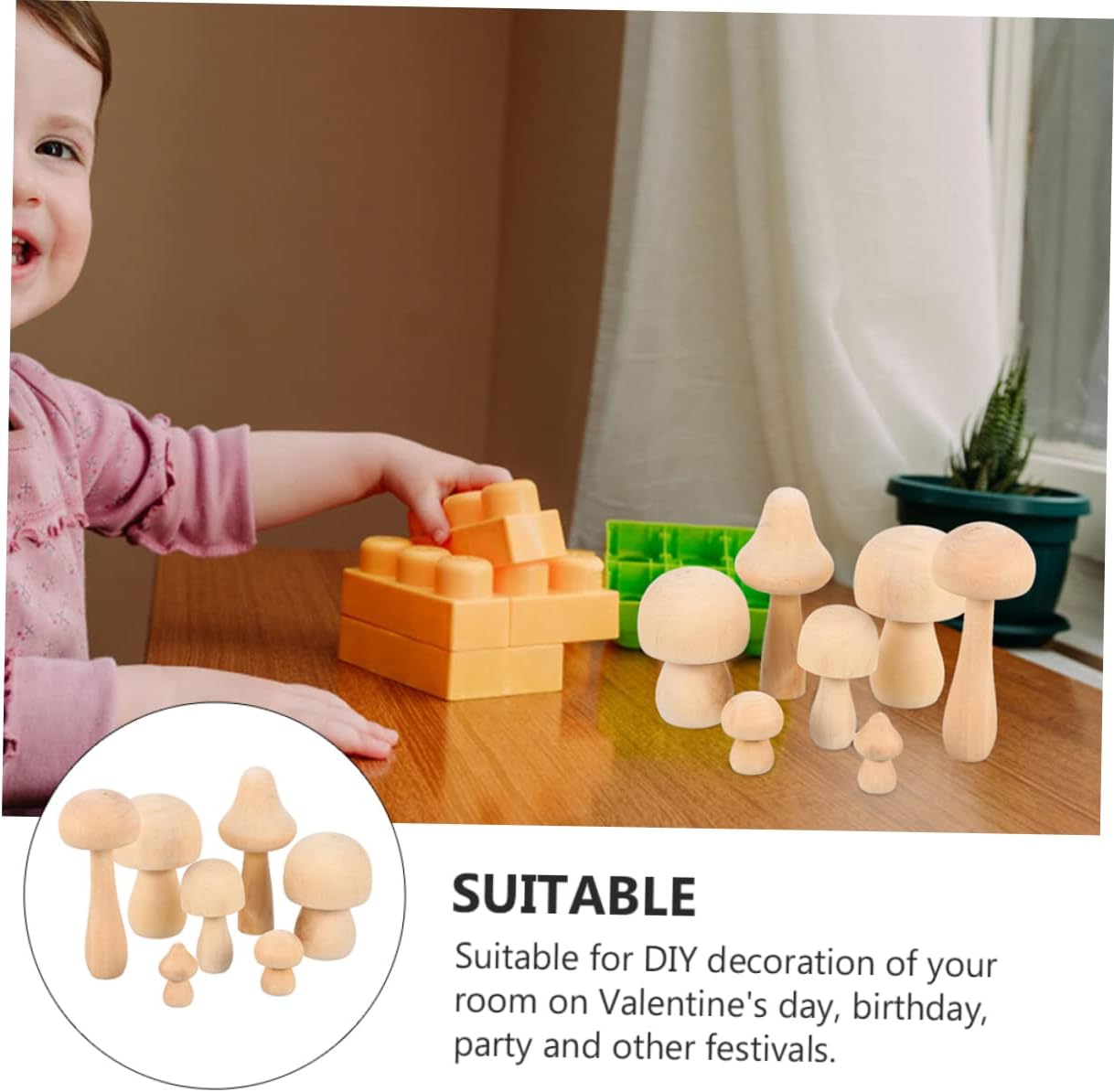 EXCEART 42 Pcs White Mushroom Natural Unfinished Mushrooms Nativity Toys for Kids DIY Mushroom Crafts Christmas Peg Mushroom Head Pegs Gnome Peg