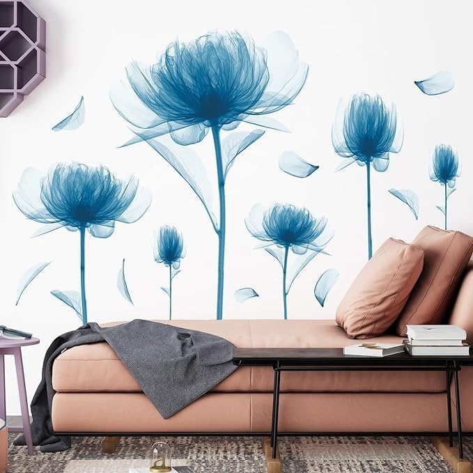 6 calcomanías de pared de lirios rosados, calcomanías de pared de flores florecientes, calcomanías de pared de flores florecientes, plantas