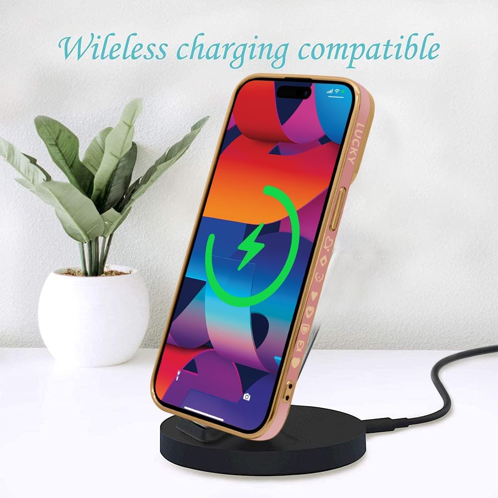 Fiyart Diseñada para iPhone 15 Pro Max, bonita funda chapada en amor para mujeres y niñas, con protector de pantalla, protector de cámara, cubierta