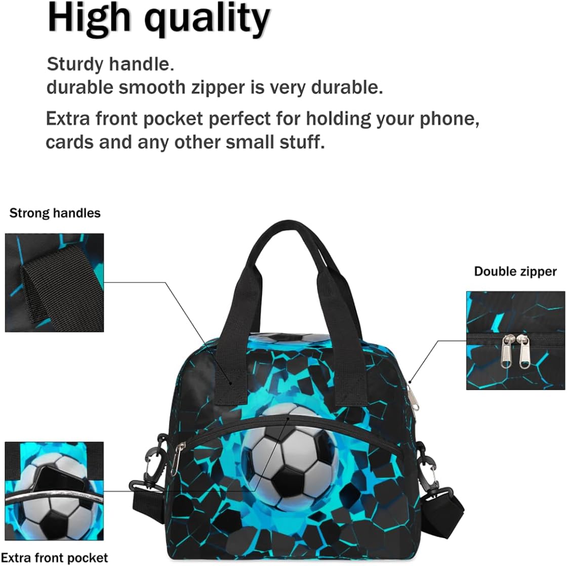 Lonchera de fútbol con impresión 3D, bolsa aisladaenfriadora para mujeres, hombres, niñas, niños, deportes, fútbol, bolsa de almuerzo con correa