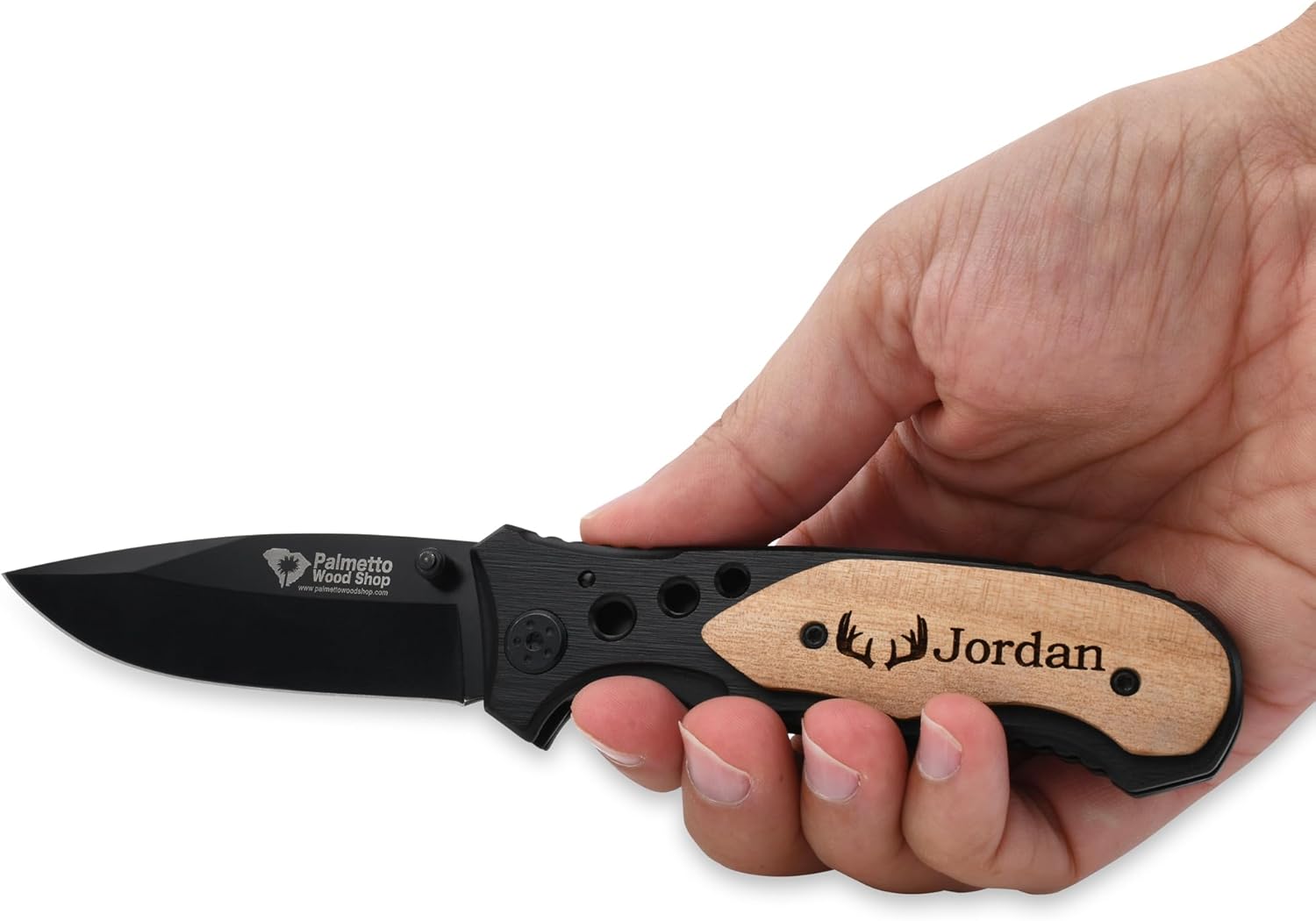 Palmetto Wood Shop Cuchillo de bolsillo  Cuchillo personalizado grabado con láser, regalo para hombres, cuchillo plegable para transporte diario,