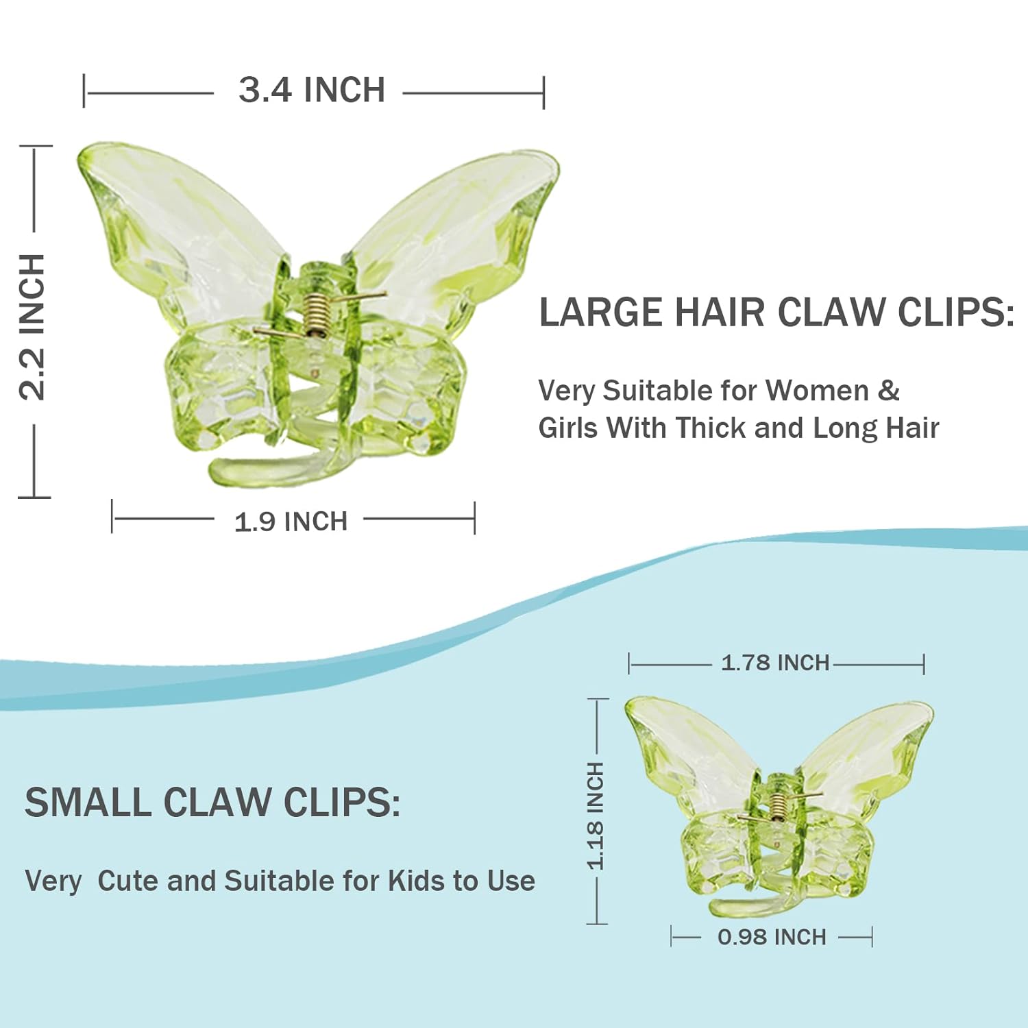 12 pinzas para el cabello de mariposa transparentes, pinzas acrílicas para cabello grueso, delgado y mediano, antideslizantes, pinzas de mariposa