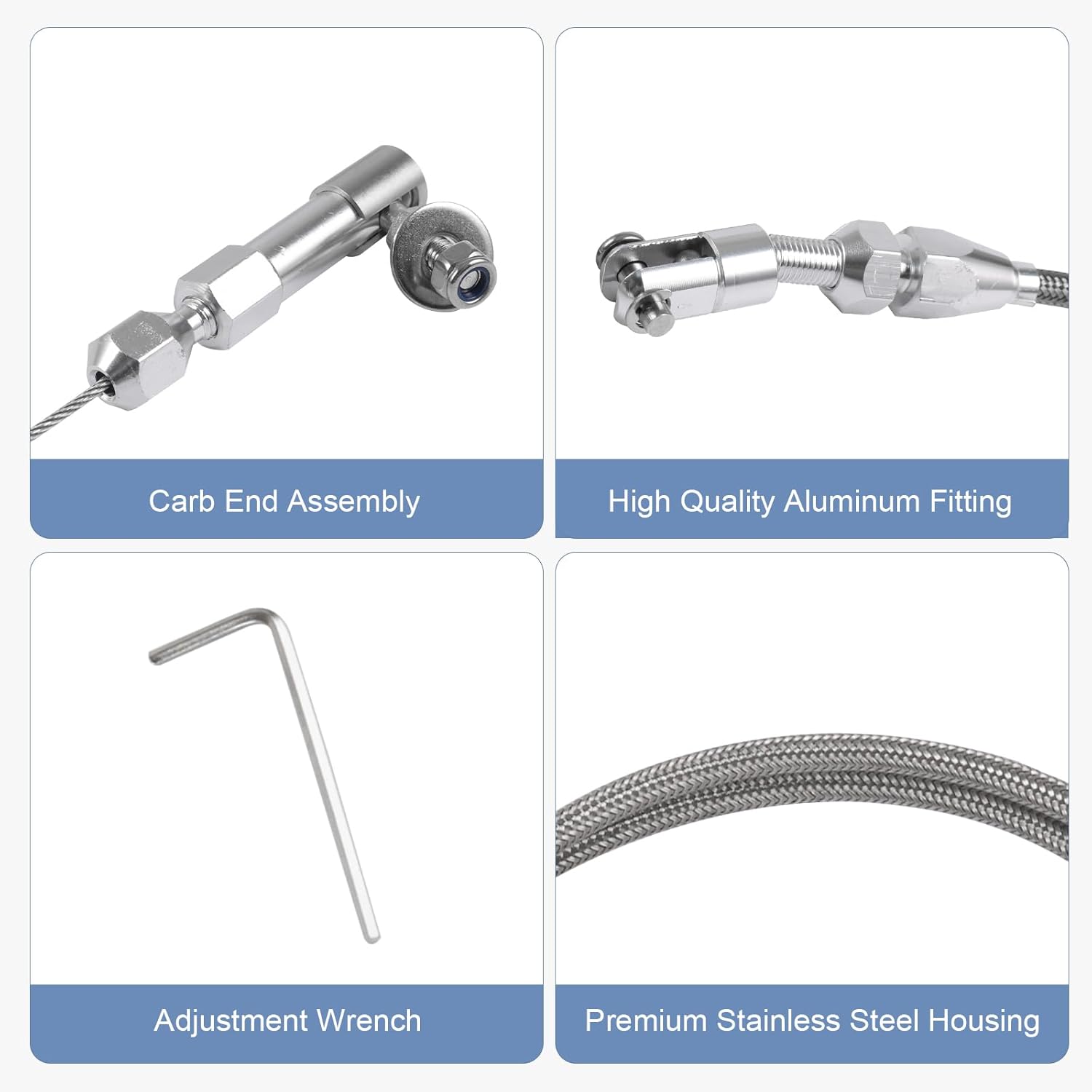 Kit de bloqueo de cubierta trenzada de acero inoxidable de 24 pulgadas con montaje de aluminio y virola, cables de acelerador de repuesto automotriz