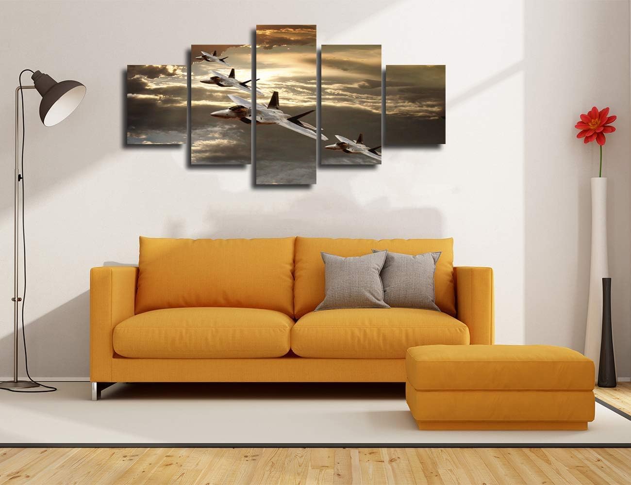 Imágenes de aviones militares estadounidenses F-22 Raptor, pinturas artísticas de pared para sala de estar, 5 piezas, arte de lienzo estirado
