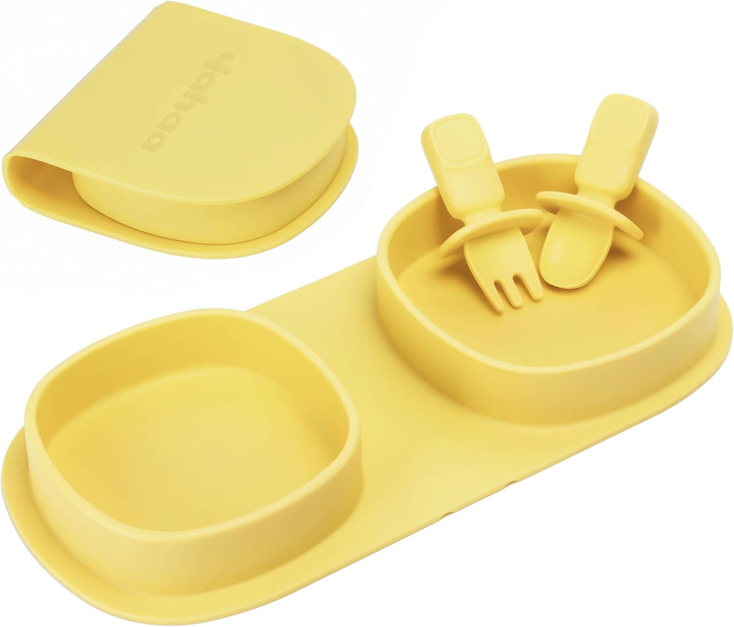Plato plegable de silicona para bebés, plato antideslizante de agarre dividido 2 en 1, juego de alimentación para entrenamiento de autoalimentación