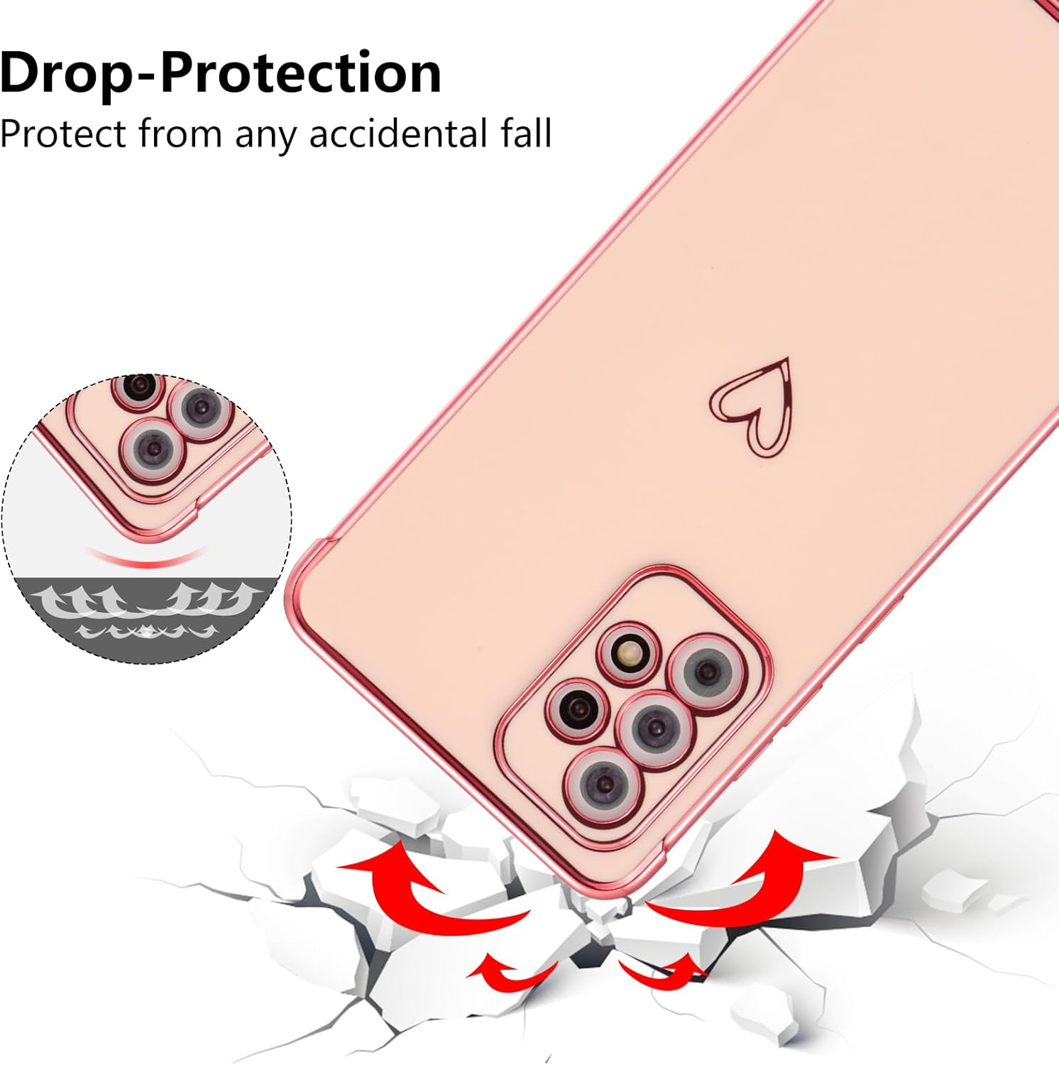 ZTOFERA Funda Samsung Galaxy A52A52S 5G, bonito borde chapado con patrón de corazones de amor con protección para lente de cámara, funda para Galaxy