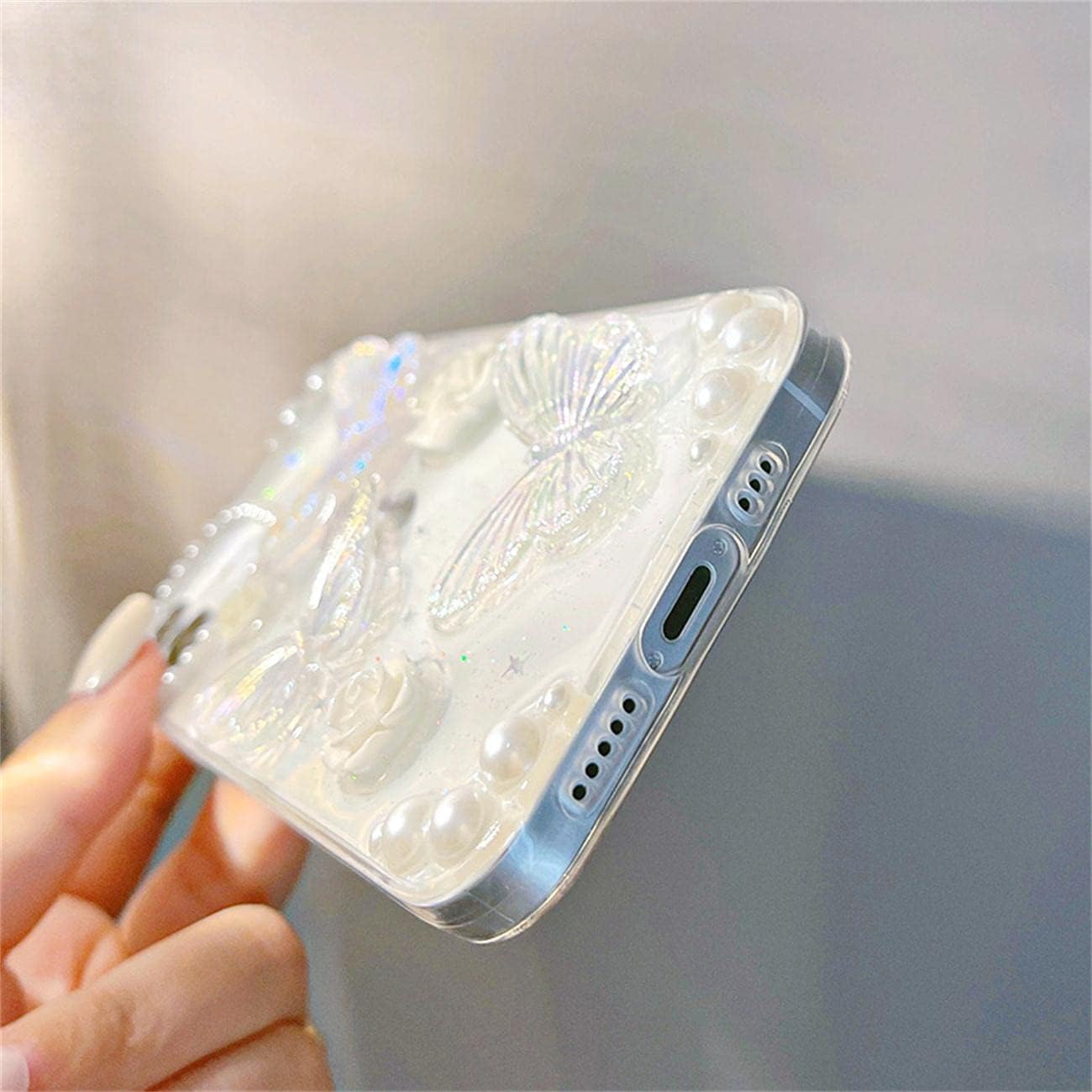 Fycyko Compatible con iPhone 15 Plus 3D Butterfly Floral Clear con diseño estético para mujeres, adolescentes y niñas, con purpurina, bonito