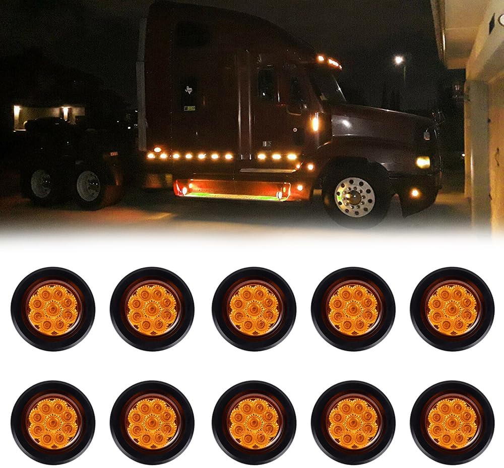 Baceyong Luces de marcador de remolque, 10 luces redondas de remolque ámbar de 2 pulgadas para camiones de caravana, luces de marcador de