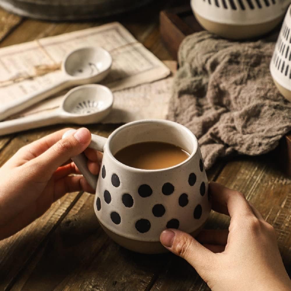 EXIGENT Funnel Taza de té de café japonesa de cerámica coleccionable 6.8 fl oz – 7oz (Boba_Dots)